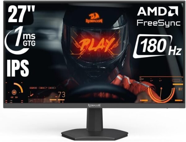 Redragon Azur GM27X5IPS 27-inch, FHD (1920 x 1080), 180Hz Refresh Rate, 1ms MPRT, IPS Panel Gaming Monitor with AMD FreeSync, Blur-Free Gaming with Vibrant Colors, Local Warranty