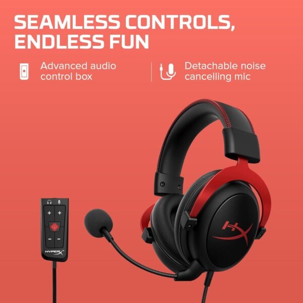HyperX Cloud II Gaming Headset for PC & PS4 & Xbox One, Nintendo Switch, Red, Wired, One Size Headphones Headset - Image 7