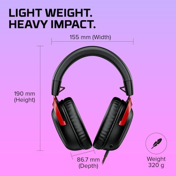 HyperX Cloud III – Wired Gaming Headset, PC, PS5, Xbox Series X|S, Angled 53mm Drivers, DTS, Memory Foam, Durable Frame, Ultra-Clear 10mm Mic, USB-C, USB-A, 3.5mm – Black/Red Headphones Headset - Image 7