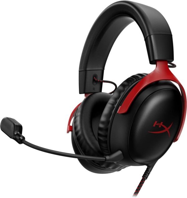 HyperX Cloud III – Wired Gaming Headset, PC, PS5, Xbox Series X|S, Angled 53mm Drivers, DTS, Memory Foam, Durable Frame, Ultra-Clear 10mm Mic, USB-C, USB-A, 3.5mm – Black/Red Headphones Headset