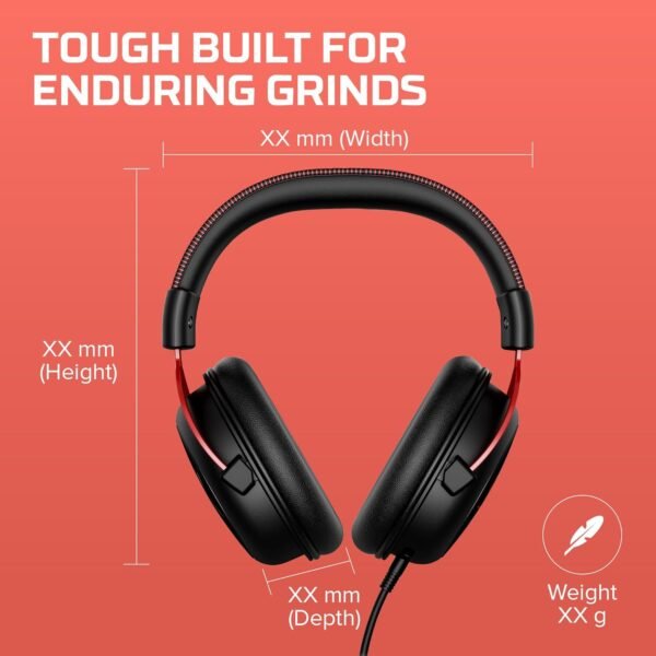 HyperX Cloud II Gaming Headset for PC & PS4 & Xbox One, Nintendo Switch, Red, Wired, One Size Headphones Headset - Image 3