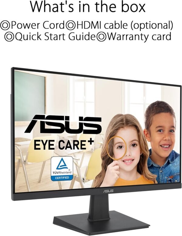 ASUS VA24EHF Eye Care Gaming Monitor – 24-inch (23.8-inch viewable), IPS, Full HD, Frameless, 100Hz, Adaptive-Sync, 1ms MPRT, HDMI, Low Blue Light, Flicker Free, Wall Mountable - Image 2