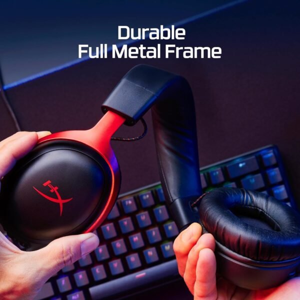 HyperX Cloud III – Wired Gaming Headset, PC, PS5, Xbox Series X|S, Angled 53mm Drivers, DTS, Memory Foam, Durable Frame, Ultra-Clear 10mm Mic, USB-C, USB-A, 3.5mm – Black/Red Headphones Headset - Image 4