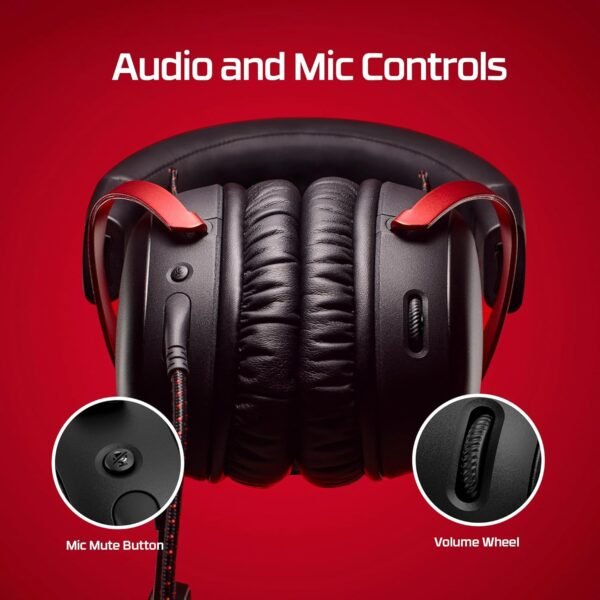 HyperX Cloud III – Wired Gaming Headset, PC, PS5, Xbox Series X|S, Angled 53mm Drivers, DTS, Memory Foam, Durable Frame, Ultra-Clear 10mm Mic, USB-C, USB-A, 3.5mm – Black/Red Headphones Headset - Image 3