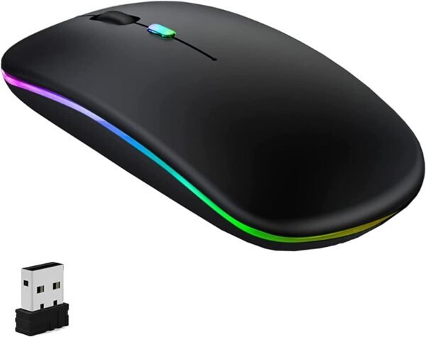 GeekerChip LED Wireless Mouse,Rechargeable Silent 2.4G Wireless Computer Mouse with USB Receiver,Untra Thin RGB Backlit Cordless Mice for Laptop,Tablet