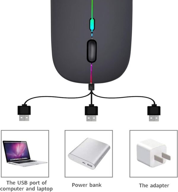 GeekerChip LED Wireless Mouse,Rechargeable Silent 2.4G Wireless Computer Mouse with USB Receiver,Untra Thin RGB Backlit Cordless Mice for Laptop,Tablet - Image 3