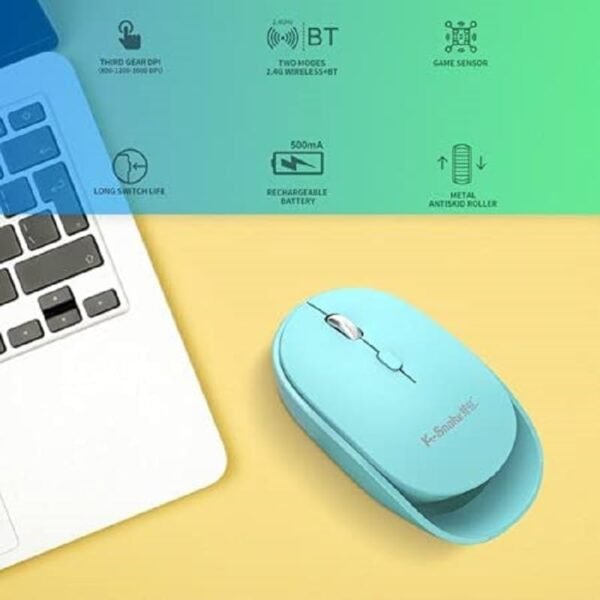K Snake BM800 Rechargable Wireless, Bluetooth Silent Clicks Mouse - 1600 DPI Optical Sensor - 10M Clicks life time - Metal Scroll Wheel - Image 3