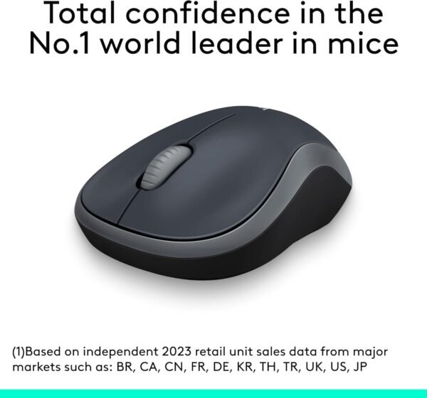 Logitech M185 Wireless Mouse, 2.4GHz with USB Mini Receiver, 12-Month Battery Life, 1000 DPI Optical Tracking, Ambidextrous PC/Mac/Laptop - Swift Gray - Image 2