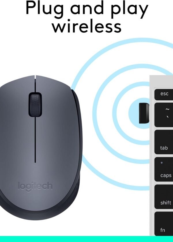 Logitech M170 Wireless Mouse, 2.4 GHz with USB Mini Receiver, Optical Tracking, 12-Months Battery Life, Ambidextrous PC/Mac/Laptop - Grey/Black - Image 3