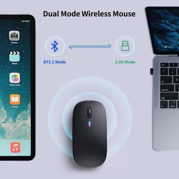 Yakiter Wireless Mouse, LED Slim Dual Mode (Bluetooth 5.1 + USB) 2.4GHz Rechargeable Silent Bluetooth Wireless Mouse, Computer Mice with USB Receiver - Image 2