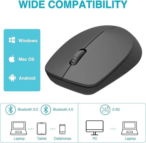 RAPOO Multi-Device Wireless Bluetooth Mouse, Connect Up to 3 Devices, Noiseless Ergonomic Design Comfortable Use, 9 Month Long Battery Life, for Computer Laptop MacBook Tablets Phones, Black - Image 2