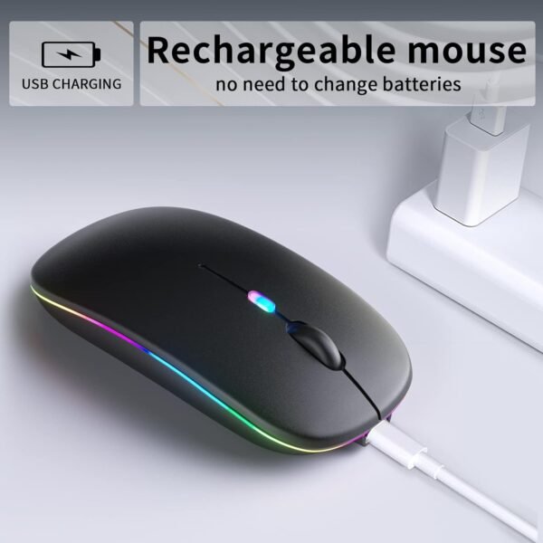 Yakiter Wireless Mouse, LED Slim Dual Mode (Bluetooth 5.1 + USB) 2.4GHz Rechargeable Silent Bluetooth Wireless Mouse, Computer Mice with USB Receiver - Image 3