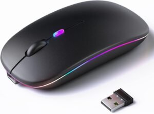 Yakiter Wireless Mouse, LED Slim Dual Mode (Bluetooth 5.1 + USB) 2.4GHz Rechargeable Silent Bluetooth Wireless Mouse, Computer Mice with USB Receiver