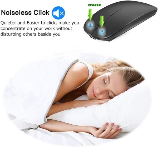 KLO Rechargeable Bluetooth Mouse for MacBook/MacBook air/Pro/iPad, Wireless Mouse for Laptop/Notebook/pc/iPad/Chromebook (Black) - Image 3