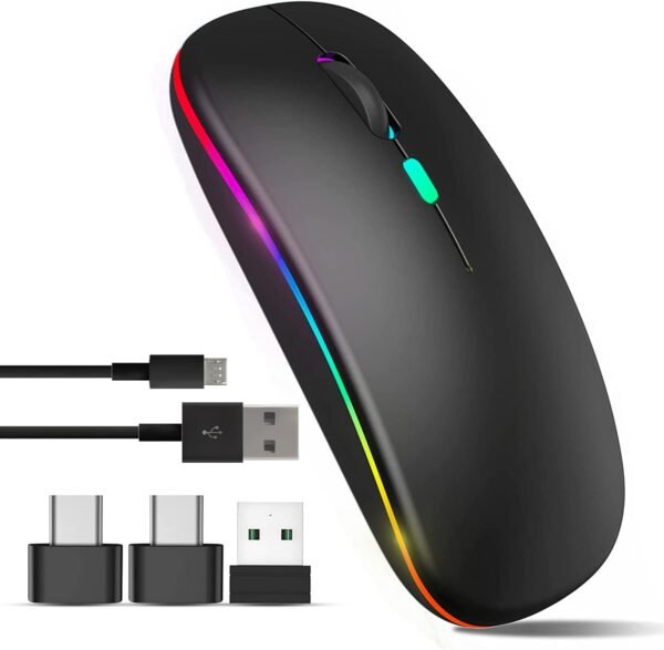 Wireless Mouse for Laptop With 2 USB A to USB C Adapter, 2.4GHZ Bluetooth Mouse Rechargeable, Laptop Mouse Computer Accessories, USB Mouse 3 Buttons-Laptop Mouse Wireless PC Mouse 800 to 2400 Dpi - Image 3