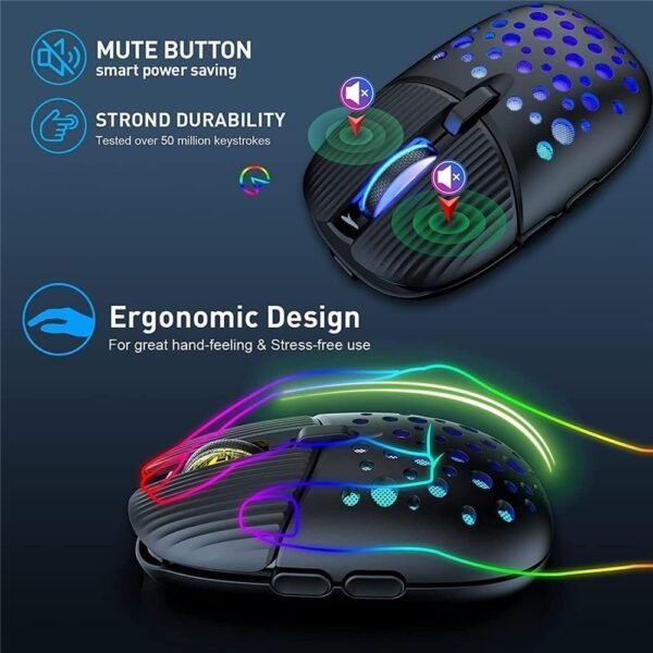 K Snake BM900 Rechargable Wireless Silent Clicks Mouse - 3200 DPI Optical Sensor - 10M Clicks life time - 6 Buttons with 2 Side Buttons - Image 2