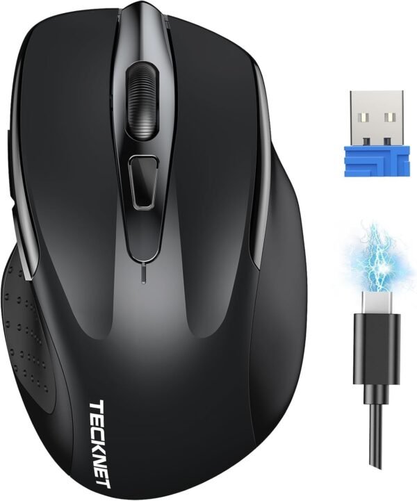 TECKNET Pro 2.4G Ergonomic Wireless Optical Mouse with USB Nano Receiver for Laptop,PC,Computer,Chromebook,Notebook,6 Buttons,24 Months Battery Life, 2600 DPI, 5 Adjustment Levels