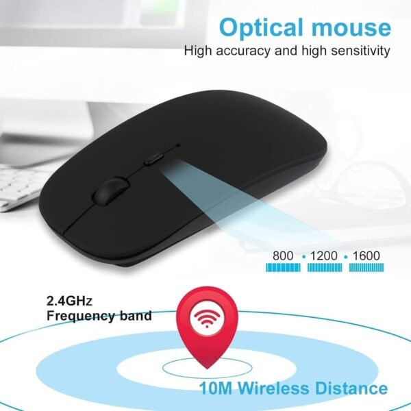 Generic Bluetooth Mouse for Laptop/iPad/iPhone/Mac (iOS 13.1.2 and Above)/Android PC, USB Rechargeable Slim Wireless Mouse Compatible with Windows/Linux/Notebook/Mac/MacBook Air, Black - Image 2