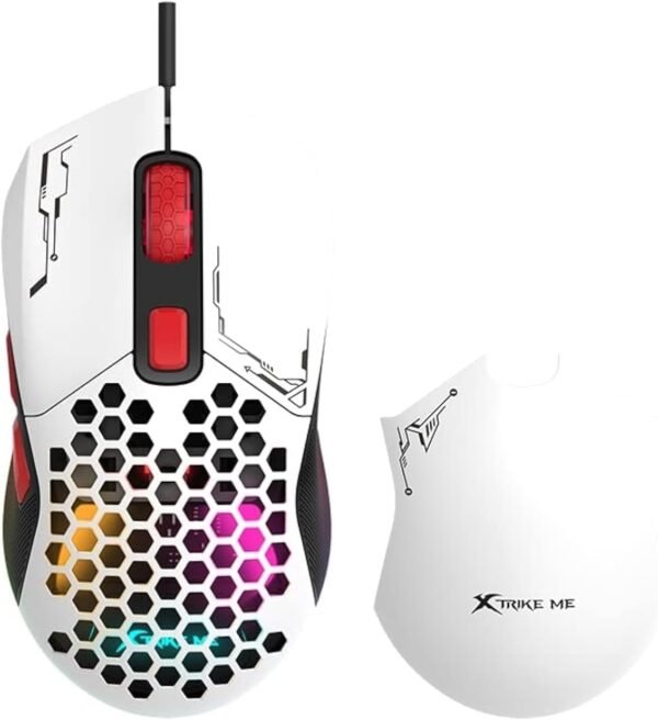 XTRIKE ME GM316W RGB Gaming Mouse - Optical Sensor 7,200 DPI - Detachable Top Covers - Lightweight Only 67G (White)