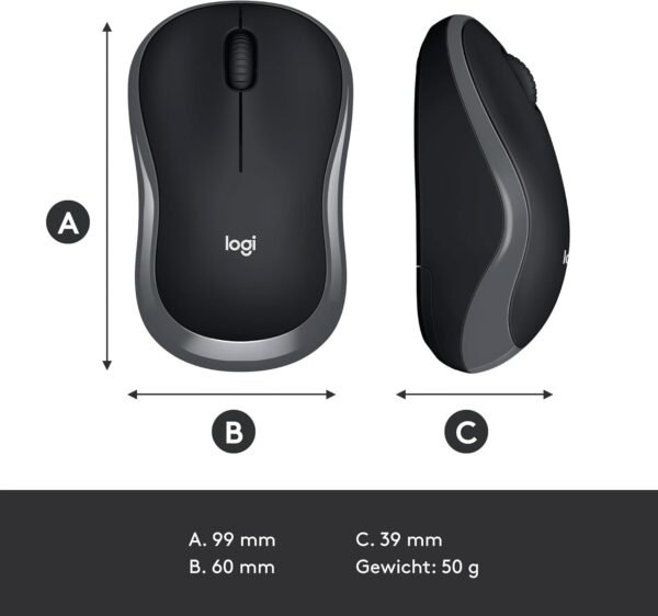 Logitech M185 Wireless Mouse, 2.4GHz with USB Mini Receiver, 12-Month Battery Life, 1000 DPI Optical Tracking, Ambidextrous, Compatible with PC, Mac, Laptop - Grey - Image 3