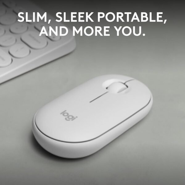 Logitech Pebble Mouse 2 M350s Slim Bluetooth Wireless Mouse, Portable, Lightweight, Customisable Button, Quiet Clicks, Easy-Switch for Windows, macOS, iPadOS, Android, Chrome OS - Tonal White - Image 2