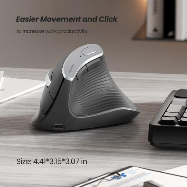Nulea M502 Wireless Vertical Mouse, Advanced Ergonomic Mouse Reduces Muscle Strain, 2400 DPI, USB C Rechargeable, 3 Device Connection (Bluetooth or USB), Compatible for PC, Laptop, iPad, Mac, Windows. - Image 3