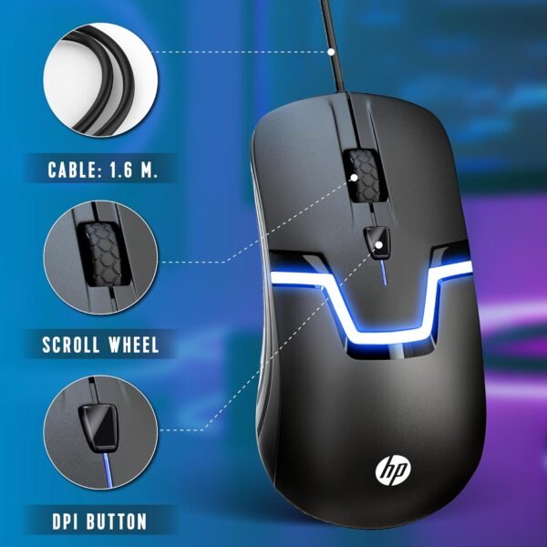 Hp wired rgb gaming mouse high performance mouse with optical sensor, 3 buttons, 7 color led for computer notebook laptop office pc home - Image 2