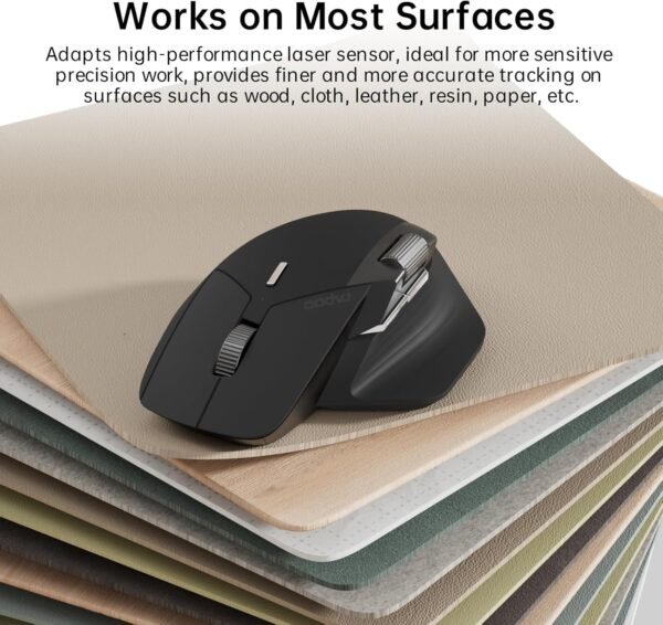 Rapoo MT760 Multi-Device Wireless Mouse, Bluetooth 5.0/3.0 and 2.4GHz Tri-Mode Connection, Up to 4 Devices, 11 Programmable Buttons, 4K DPI, Ergonomic Design, 90 Days Battery Life, PC, Matte Black