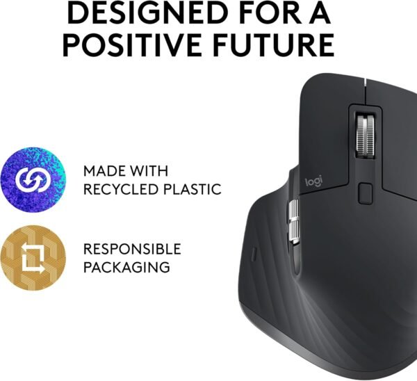 Logitech MX Master 3S - Wireless Performance Mouse with Ultra-fast Scrolling, Ergo, 8K DPI, Track on Glass, Quiet Clicks, USB-C, Bluetooth, Windows, Linux, Chrome - Grey - Image 2