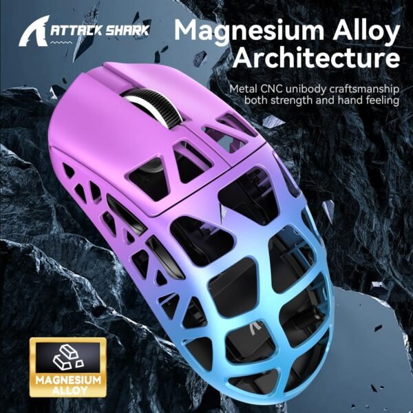 R3 46g Superlight Magnesium Alloy Wireless Gaming Mouse, BT/2.4Ghz/Wired Computer Mouse, 8000Hz Wireless Polling Rate, PAW3395 26K DPI Sensor, Programmable Mice, PC/Laptop/Mac (Purple&Blue) - Image 2